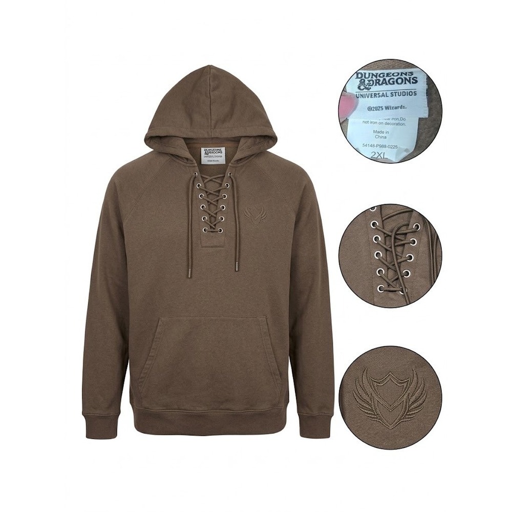 Dungeons Dragons Universal Studios Hoodie 2XL Brown Lace Up Neck Embroidered DnD